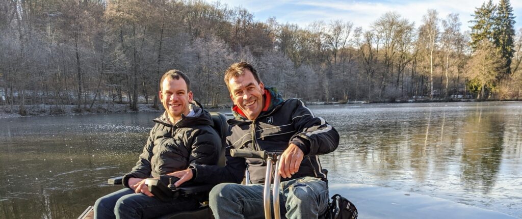 Photo on front of a lake in a Series 5 powerchair